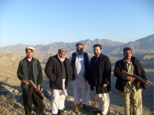 Chief Zazai, second from right, and bodyguards on the way to Kabul to speak with the British ambassador